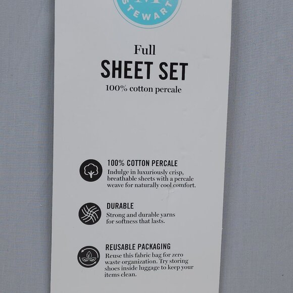 Martha Stewart Full Sheet Set 200 Thread Count Cotton Percale Gray - Picture 3 of 8